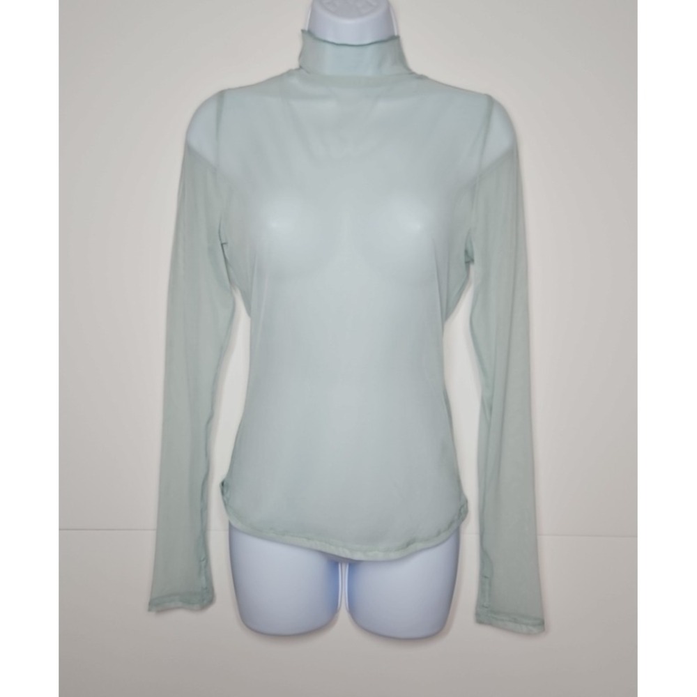 Calia Womens Light Green Draped Funnel Sheer Mesh Mock Neck Top Size XS NWOT